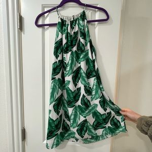 Tropical halter neck mini dress